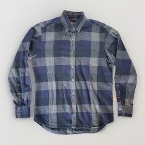 Canali Shirt Gray Navy Soft Flannel Plaid Button Up Long Sleeve Mens L Italy